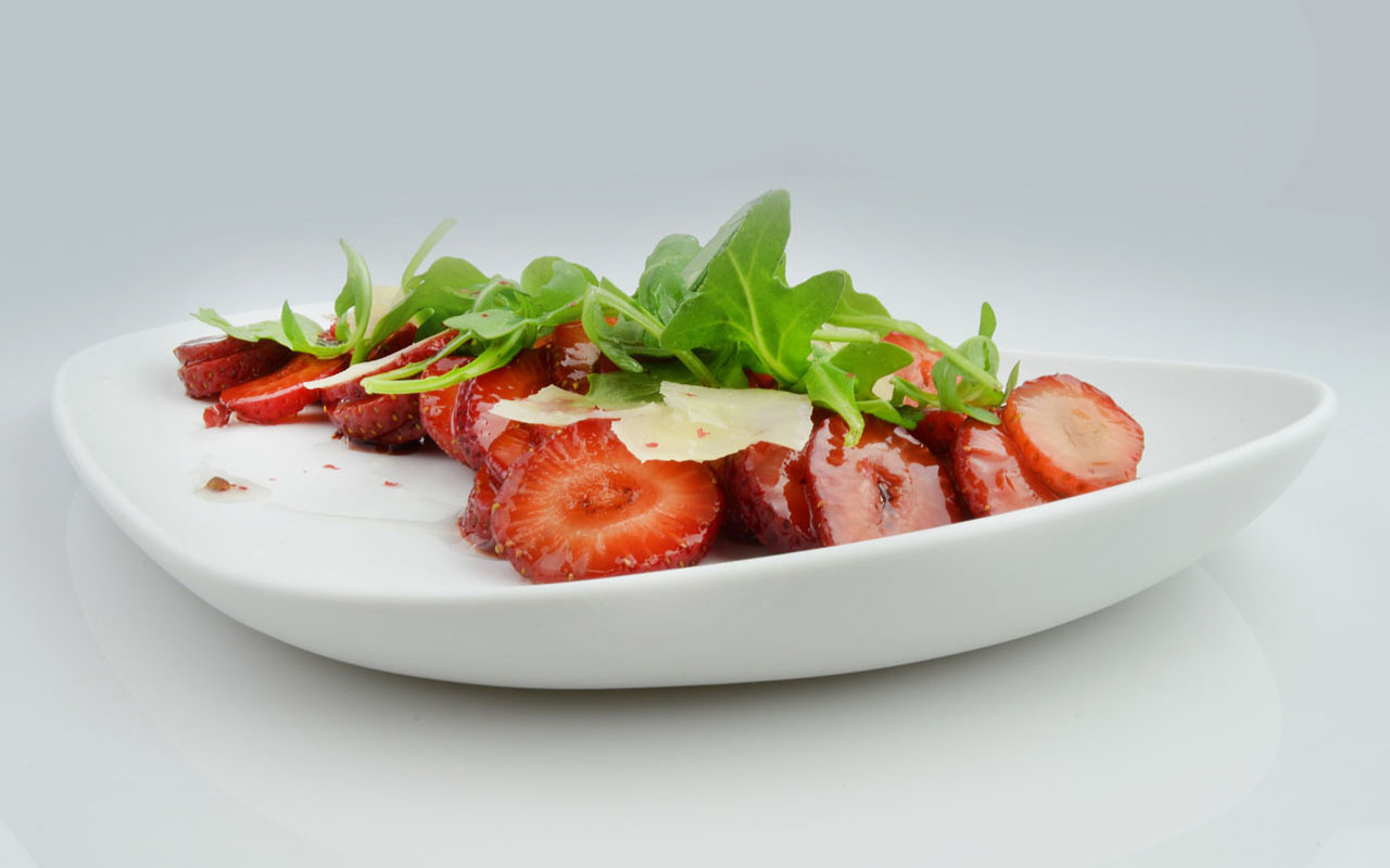 Balsamic Marinated Strawberries, Arugula, Shaved Parmesan